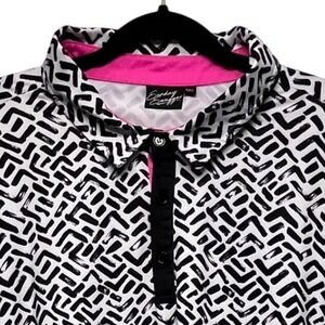 Sunday Swagger Men's Golf Polo Shirt 4XL Black White Geometric Print